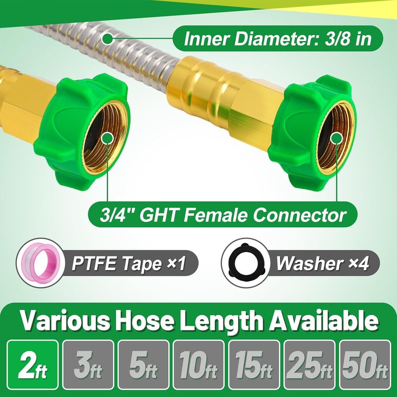 Beeplove Short 2ft Garden Hose with 3/4'' Female to Female Connector - Metal Leakproof Leader Hose for Reel, Heavy Duty 304 Stainless Steel Flexible Water Pipe for Outdoor Garden Watering Car Pet Cleaning - Image 5